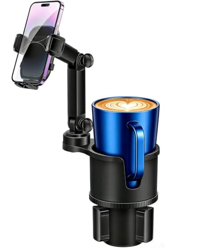 2-in-1 Cup Phone Holder for Car, 360° Adjustable Car Phone Mount - color: black