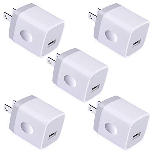 Single Port USB Charger,1A 5V Wall Plug USB Power Adapter 5 Pack for iPhone - color: 5-White