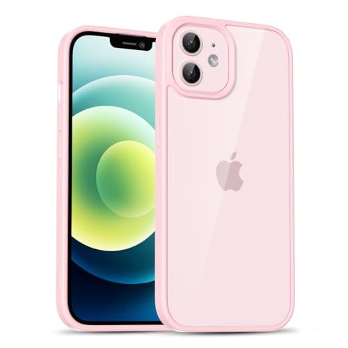 for iPhone 12 Pro/ 12 Case Clear, Cute Transparent 12 Pro/ 12 Phone Case Hard Shell & Soft Silicone Bumper & Clear Back, Acrylic Plastic TPU Non Yellowing Phone Cover for Women, Light Pink - color: Light Pink, size: 12 Pro/ 12