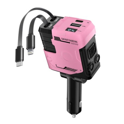 Retractable Car Charger with Retractable Cable (31.5 inch), 4 in 1 Super Fast Car Phone Charger, 2 USB Ports Adapter, Compatible with iPhone 15 14 13 12 11 Pro Max, iPad, Pixel - color: Pink