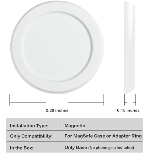 metisinno Magnetic Base Basic Compatible with PopSocket Phone Grips and iPhone MagSafe Cases, White - color: White, style: Base Basic