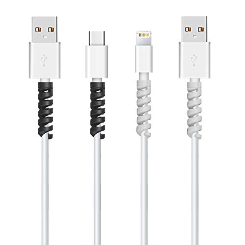 Jetec 12 Pcs Charging Cable Protector Silicone Spiral Charger Cable Saver - color: Gray and Black