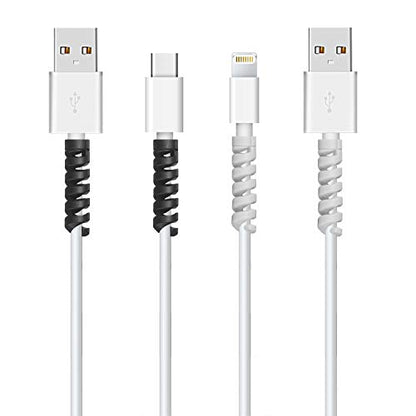 Jetec 12 Pcs Charging Cable Protector Silicone Spiral Charger Cable Saver - color: Gray and Black
