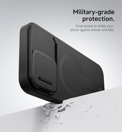 SURITCH for iPhone 16 Pro Max Case with Magnetic Camera Slide Cover and Adjustable Kickstand, Compatible with MagSafe, Shockproof Bumper Case Slim Protective Cover 6.9 Inch, Black - color: Black, size: IPhone 16 Pro Max-6.9"