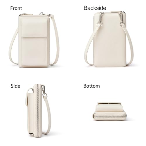 DORIS&JACKY Small Leather Crossbody Purse and Cell Phone Wallet for Women | RFID Blocking Shoulder Bag with Front Phone Pocket, Come with Long Detachable Strap and 12 Credit Card Slots - color: 2-off White