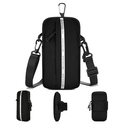 3-in-1 Multi-Function Phone Bag: Sports Armband + Small Crossbody Body Bag + Outdoor Hanging Pack for Running, Walking, Hiking, Gym, Travel (Fits iPhone & Android) - color: Black-Reflective Style