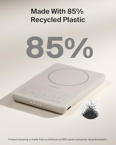 Belkin 5K 7.5W Ultra-Slim Portable Power Bank, Supports MagSafe Accessories - color: Sand