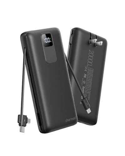 charmast 20000mAh Portable Charger with Built-in Cables and AC Wall Plug - color: black