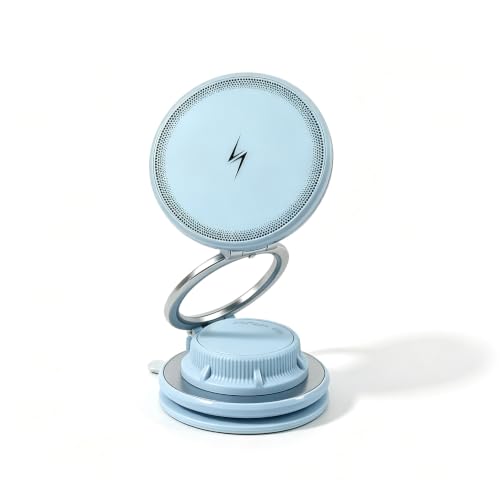 Blue 15W Fast Wireless Car Charger, Magnetic Dashboard Phone Holder - color: blue