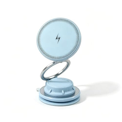 Blue 15W Fast Wireless Car Charger, Magnetic Dashboard Phone Holder - color: blue