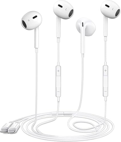 2 Packs Earbuds for iPhone Wired Headphones with Built-in Microphone & Volume Control HiFi Stereo Noise Reduction Wired Earphones for iPhone 14/13/12/11/XR/XS/X/8/7/SE All iOS, Plug and Play, White