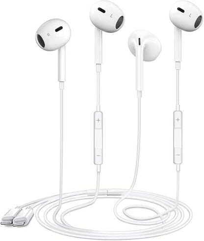 2 Packs Earbuds for iPhone Wired Headphones with Built-in Microphone & Volume Control HiFi Stereo Noise Reduction Wired Earphones for iPhone 14/13/12/11/XR/XS/X/8/7/SE All iOS, Plug and Play, White