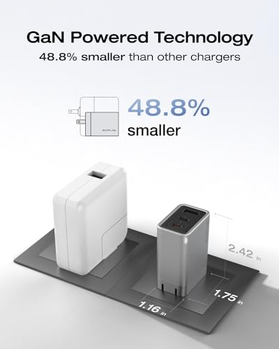 EF ECOFLOW USB C Charger, Rapid 65W GaN Type C Charging Block with Foldable Plug, Fast Wall Charger Compatible with iPhone 15/14/13, Galaxy, Pixel 4, iPad, AirPods, Apple Watch (USBC Cable Included) - size: 65W