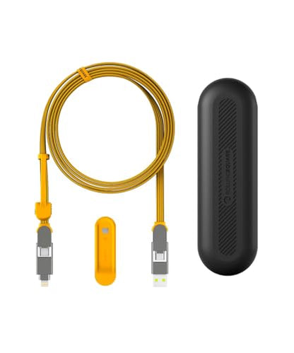 Rolling Square InCharge XL 200cm - USB C Charger Cable, Lightning Cable for Smartphone, Universal Cable Charger 6 in 1, USB Plug, Yellow, 100W - color: Yellow