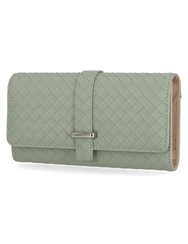 Mundi File Master Womens RFID Blocking Wallet Clutch Organizer With Change Pocket - color: Thyme (Woven), size: One Size