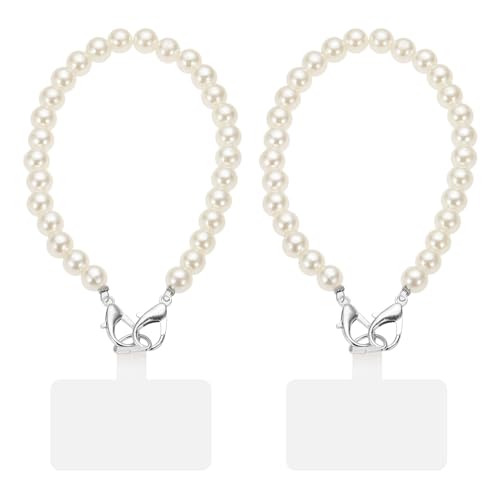 uxcell Phone Wrist Strap, Cellphone Pearl Chain with Tether Tabs & Clasp, Pearl Purse Chains - color: Silver Clasp, size: 16 Inch
