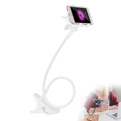 Gooseneck Cell Phone Holder Flexible for Desk Long Arm Mobile Phone Stand with Clip for Headboard & Bedside, Flexible Phone Stand Lazy Bracket Mount Clamp (White) - color: White