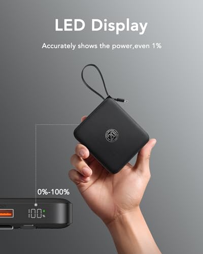 VRURC Portable Charger Built-in 4 Cables, 10000mAh Fast Charging Power Bank - color: Black