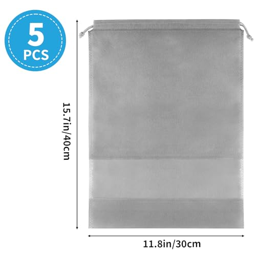 Grey Travel Shoe Bags - 5 Pcs Non-Woven Packing Bags with Clear Window | 15.7" x 11.8" Waterproof Dustproof Portable Travel Shoe Storage Bag for Men and Women - color: Grey, style: 5 Pack