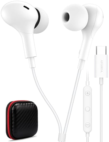 USB C Headphone for Samsung S26 S25 FE S24 A16 A17 Z Wired Earbuds Magnetic - color: White