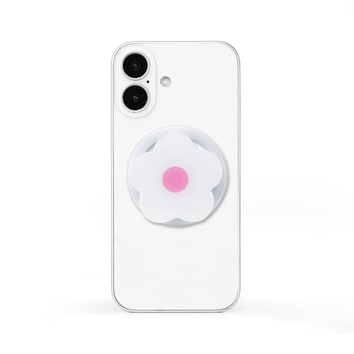 Magnetic Phone Grip Collapsible Cute Floral Series Hold Phone Grip Stand Include Adapter Ring for Smartphone Tablet Cell Phone Accessory Compatible with Magsafe Phone (White) - color: White