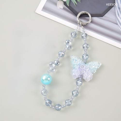 Original Design Phone Charm with 2 Tether Tabs – Stylish, Durable, and Hands-Free Phone Chain – Compatible with iPhone, Samsung, Pixel & More (10 Light Luxury Butterfly - Blue) - color: 10 Light Luxury Butterfly - Blue