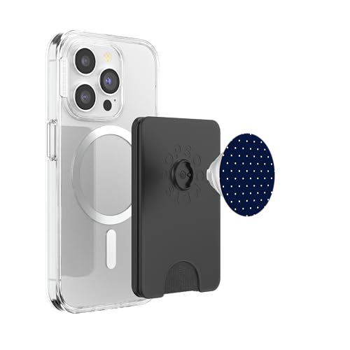 Navy Blue Polka Dot PopSockets PopWallet for MagSafe - style: Magnetic PopWallet