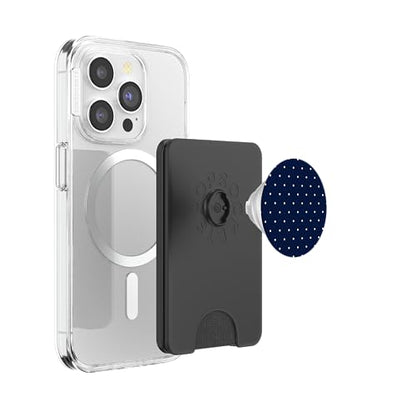 Navy Blue Polka Dot PopSockets PopWallet for MagSafe - style: Magnetic PopWallet