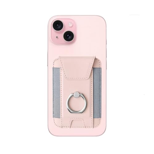 Magnetic Card Wallet Holder For Magsafe Wallets with Grip, 7 Cards Holder RFID Blocking, Ring Stand Stick on Wallet, Leather Magnetic Phone Wallet with Privacy Flap - color: pink elastic circular support