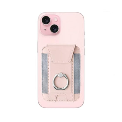 Magnetic Card Wallet Holder For Magsafe Wallets with Grip, 7 Cards Holder RFID Blocking, Ring Stand Stick on Wallet, Leather Magnetic Phone Wallet with Privacy Flap - color: pink elastic circular support
