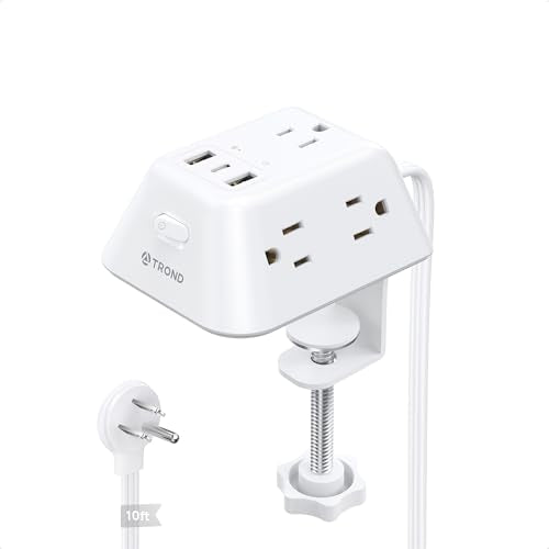 TROND Desk Clamp Power Strip, Desk Charging Station with 5 AC Outlets - color: White, size: 10FT (2U1C)