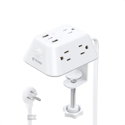 TROND Desk Clamp Power Strip, Desk Charging Station with 5 AC Outlets - color: White, size: 10FT (2U1C)