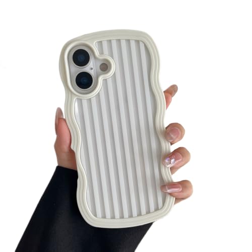 ZTOFERA for iPhone 17 Case,Cute Aesthetic Stripes Phone Case with Curly Wavy Frame,Clear Slim Shockproof Soft TPU and Hard PC Protective Phone Cover for Women Girls-White Stripes - color: White Stripes, size: iPhone 17 6.3"