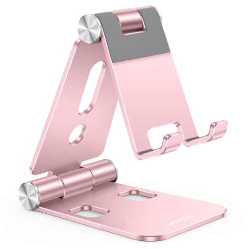 OMOTON Foldable Cell Phone Stand, C4 Portable Aluminum Phone Holder - color: RoseGold
