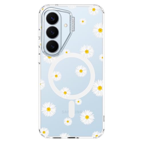 MOSNOVO for Samsung Galaxy S26 Clear Case, Fit for MagSafe, 6.6ft Military-Grade Shockproof Magnetic Protective Phone Cover,White Daisy - color: Clear - White Daisy, size: Samsung Galaxy S26