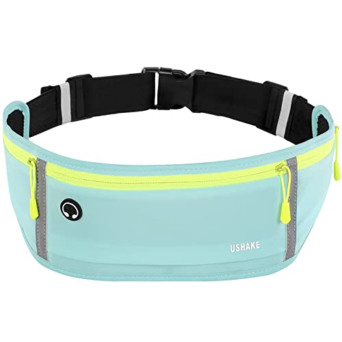 USHAKE Slim Running Belt, Bounce Free Fanny Pack Phone Holder - color: Mint blue