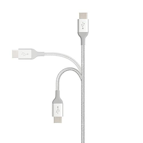 Amazon Basics Nylon Braided USB-C to USB-C 2.0 Fast Charger Cable, 60W, 480Mbps Speed, USB-IF Certified, for Apple iPhone 16/15, iPad, Samsung Galaxy, Tablets, Laptops, 10 Foot, Silver - color: Silver, size: 10 Feet