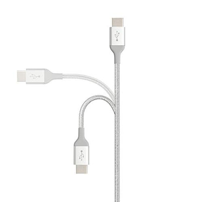 Amazon Basics Nylon Braided USB-C to USB-C 2.0 Fast Charger Cable, 60W, 480Mbps Speed, USB-IF Certified, for Apple iPhone 16/15, iPad, Samsung Galaxy, Tablets, Laptops, 10 Foot, Silver - color: Silver, size: 10 Feet