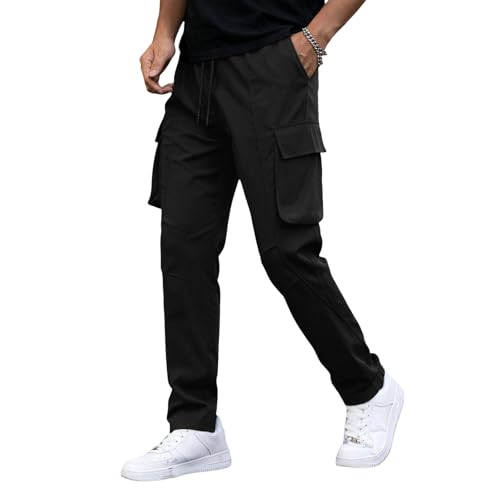 Men Cargo Pants Ripstop Heavy Duty Tactical Waterproof Deep Pockets Casual Beach Construction Tactical Pants for Men - color: A Black, size: Medium