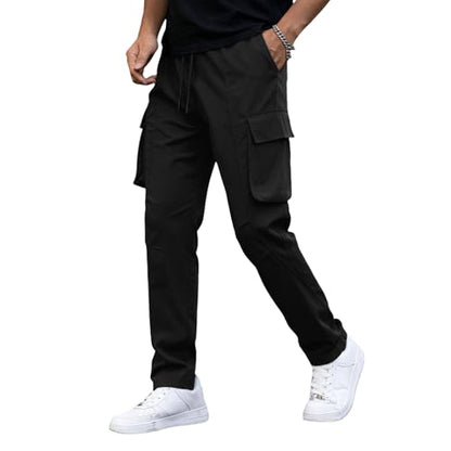 Men Cargo Pants Ripstop Heavy Duty Tactical Waterproof Deep Pockets Casual Beach Construction Tactical Pants for Men - color: A Black, size: Large
