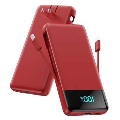 Portable Charger for iPhone with Built in Cables and Wall Plug,Upgraded 13800mAh Fast Charging USB C Power Bank,4 Outputs Travel Essential Battery Pack Compatible with iPhone 15/14/13/12,Galaxy-Red - color: Red