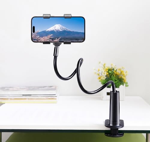 ZTON Universal Cell Phone Holder, Universal Mobile Phone Stand, Lazy Bracket, Flexible Long Arms Clip Mount for iPhone, LG, etc.in Office Bedroom Desktop.(Black) - color: Black