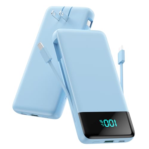 Portable Charger for iPhone with Built in Cables and Wall Plug,Upgraded 13800mAh Fast Charging USB C Power Bank,4 Outputs Travel Essential Battery Pack Compatible with iPhone 17/16/15/14,-Light Blue - color: Light Blue