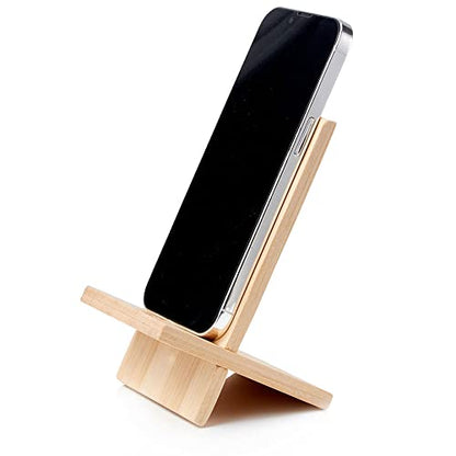 Bamboo Cell Phone Stand with Charging Hole, Detachable Wood Mobile Phone Holder for Desk Tablet Stand Wooden Desktop Dock Cradle for iPhone iPad Samsung and All Smartphones