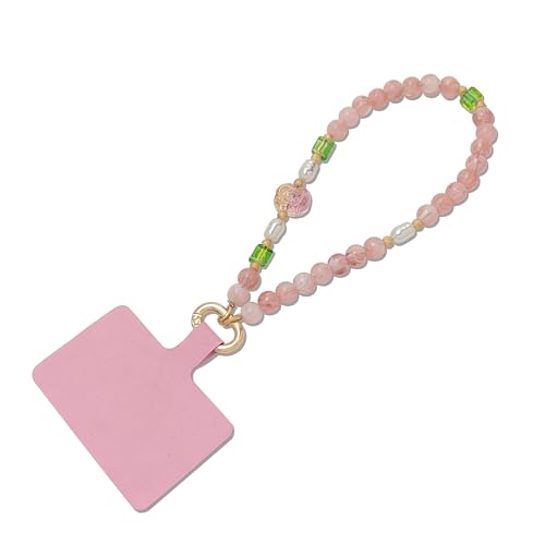 Cute Phone Wrist Strap Chic Beaded Cellphone Lanyard Phone Charm Grip Strap - color: Pink Flower