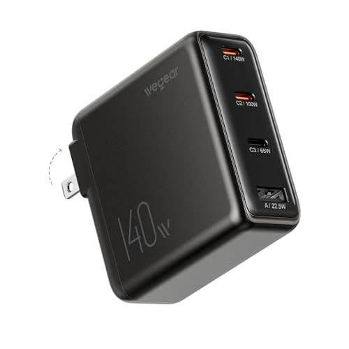 wegear 140W USB-C Charger for Laptop, Slim 4-Port PD 3.1 GaN Block-Black - color: Black