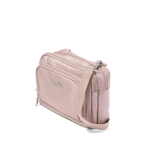 Baggallini Triple Zip with Front Wallet/Trifecta RFID Wallet Crossbody - color: Blush Shimmer