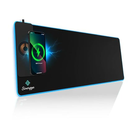 Wireless Charging RGB Gaming Mouse Pad 15W, LED XXL Mouse Pad 35.43x15.75x0.16 in, Light Modes Extra Large Mousepad Non-Slip Rubber Base Computer Keyboard Mat for Gaming, MacBook, PC, Laptop