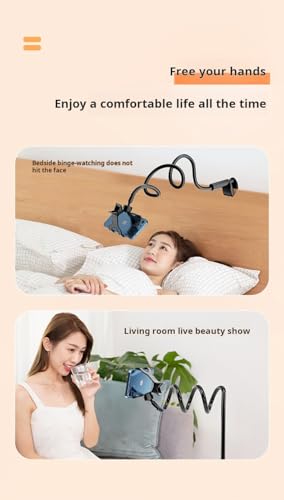 Gooseneck Phone Holder for Bed, 39.4 Inch Flexible Cell Phone Stand with Clamp, Adjustable Overhead Phone Mount for Desk, Bedside, Video Recording, Live Streaming, Compatible with iPhone & Smartphones