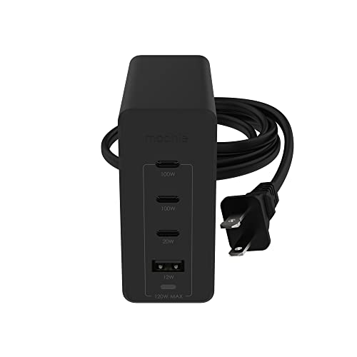 mophie Speedport 120W GaN Dual USB-C & USB-A Fast Wall Charger | Compact Foldable Prongs | 120 Watt - Black - color: Black, style: 120W